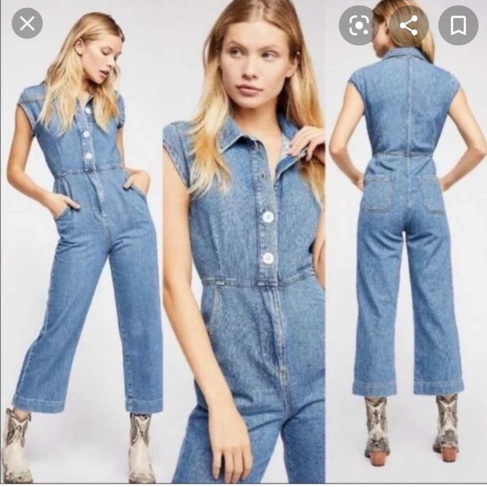 Free People Unchained Melody denim jumpsu…